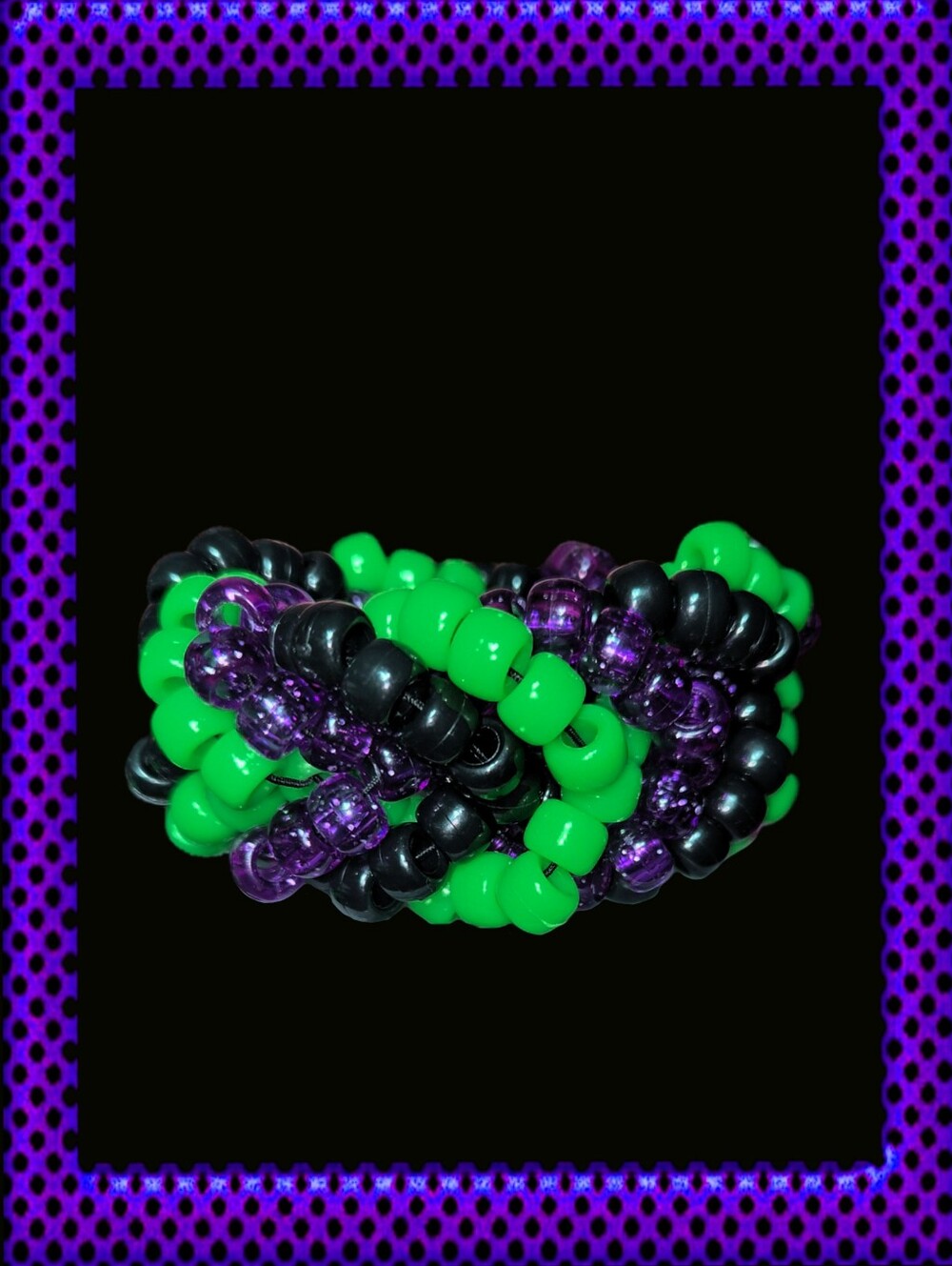 Black, Green & Purple Fishtail Kandi Cuff